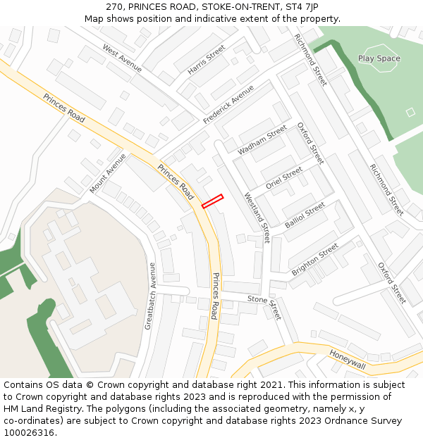 270, PRINCES ROAD, STOKE-ON-TRENT, ST4 7JP: Location map and indicative extent of plot