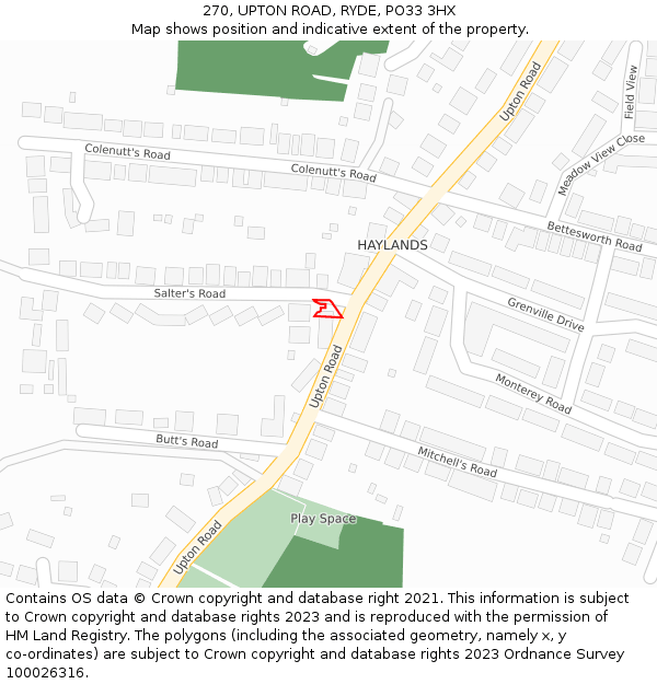 270, UPTON ROAD, RYDE, PO33 3HX: Location map and indicative extent of plot