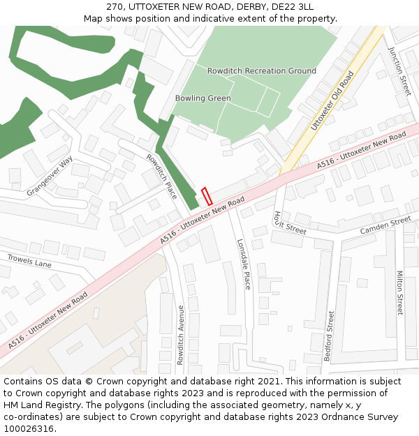 270, UTTOXETER NEW ROAD, DERBY, DE22 3LL: Location map and indicative extent of plot