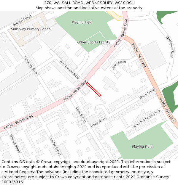 270, WALSALL ROAD, WEDNESBURY, WS10 9SH: Location map and indicative extent of plot