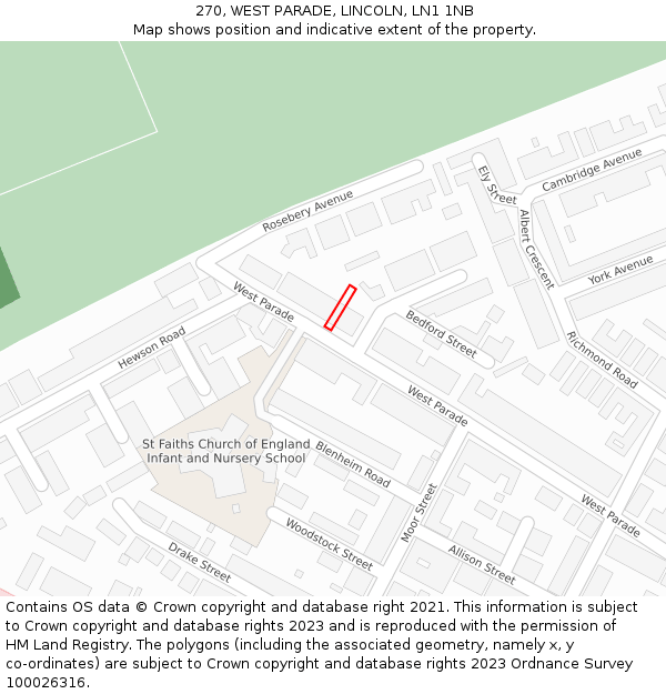 270, WEST PARADE, LINCOLN, LN1 1NB: Location map and indicative extent of plot