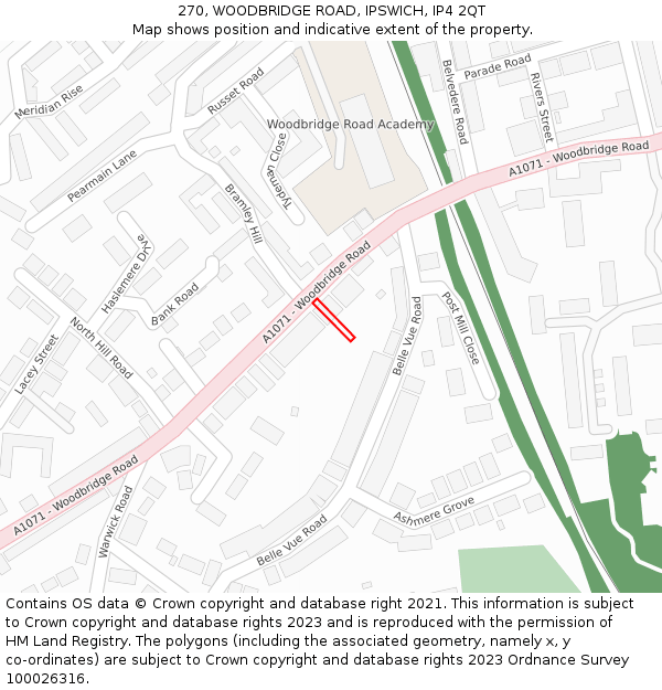 270, WOODBRIDGE ROAD, IPSWICH, IP4 2QT: Location map and indicative extent of plot