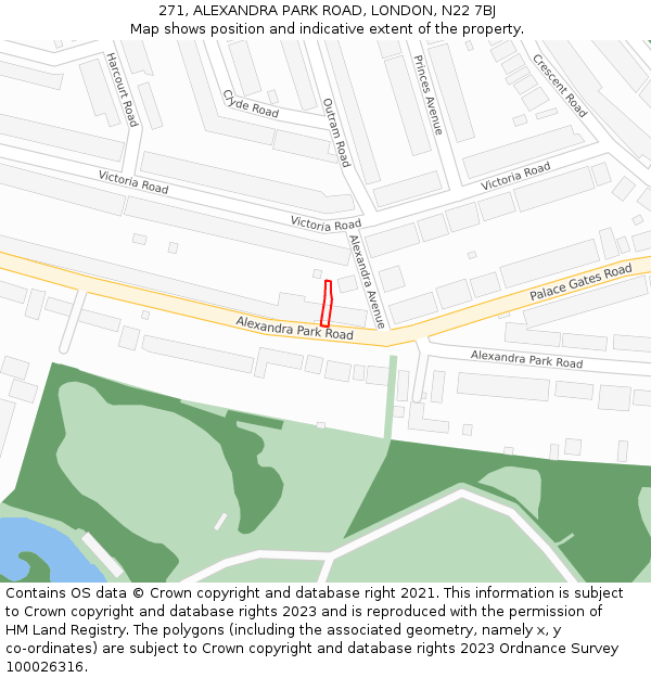 271, ALEXANDRA PARK ROAD, LONDON, N22 7BJ: Location map and indicative extent of plot
