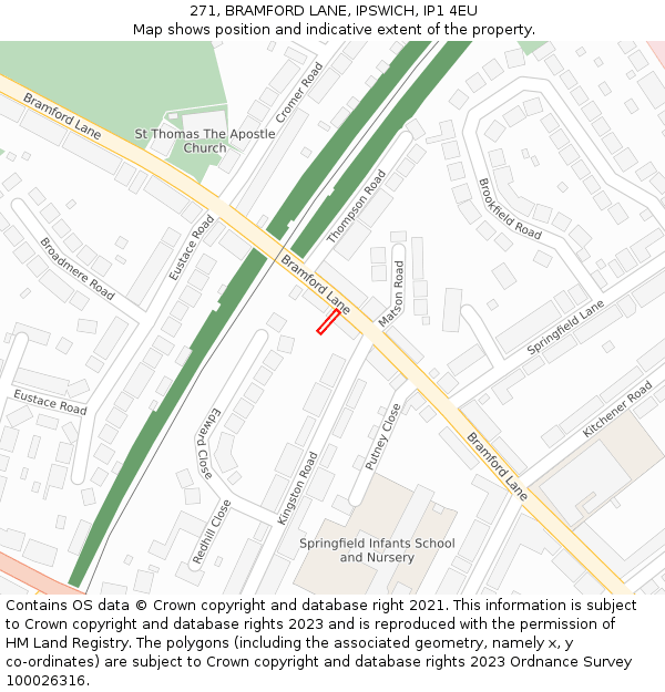 271, BRAMFORD LANE, IPSWICH, IP1 4EU: Location map and indicative extent of plot