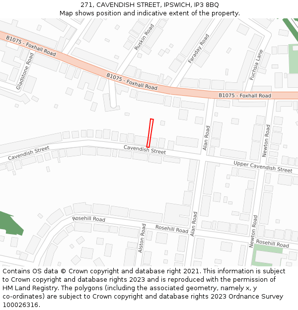 271, CAVENDISH STREET, IPSWICH, IP3 8BQ: Location map and indicative extent of plot