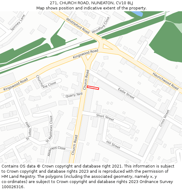 271, CHURCH ROAD, NUNEATON, CV10 8LJ: Location map and indicative extent of plot