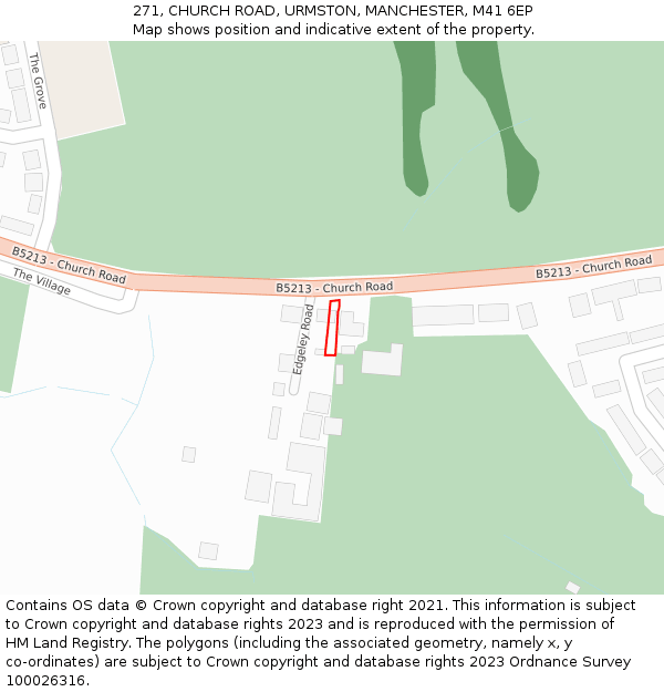 271, CHURCH ROAD, URMSTON, MANCHESTER, M41 6EP: Location map and indicative extent of plot