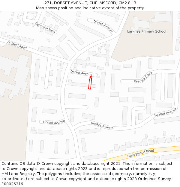 271, DORSET AVENUE, CHELMSFORD, CM2 8HB: Location map and indicative extent of plot