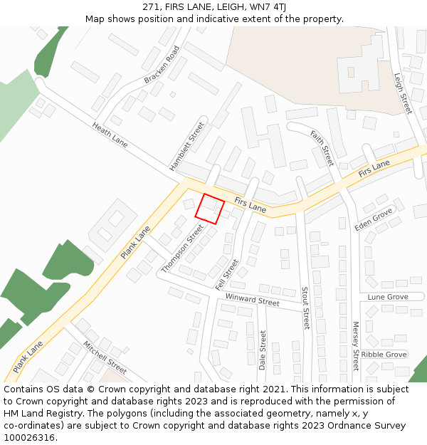 271, FIRS LANE, LEIGH, WN7 4TJ: Location map and indicative extent of plot