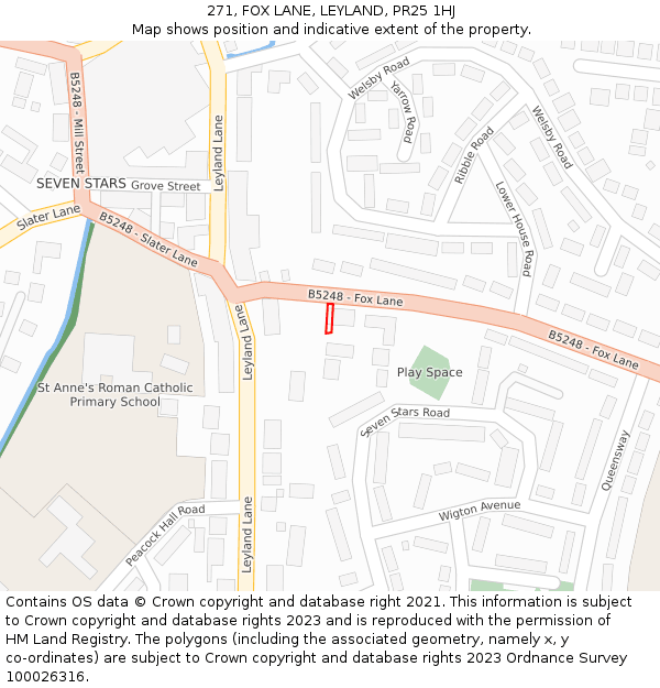 271, FOX LANE, LEYLAND, PR25 1HJ: Location map and indicative extent of plot