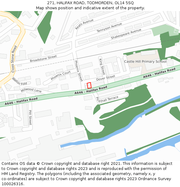271, HALIFAX ROAD, TODMORDEN, OL14 5SQ: Location map and indicative extent of plot