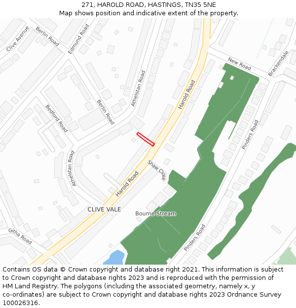 271, HAROLD ROAD, HASTINGS, TN35 5NE: Location map and indicative extent of plot