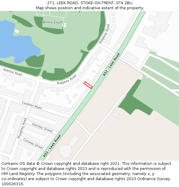 271, LEEK ROAD, STOKE-ON-TRENT, ST4 2BU: Location map and indicative extent of plot