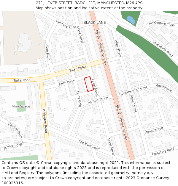 271, LEVER STREET, RADCLIFFE, MANCHESTER, M26 4PS: Location map and indicative extent of plot