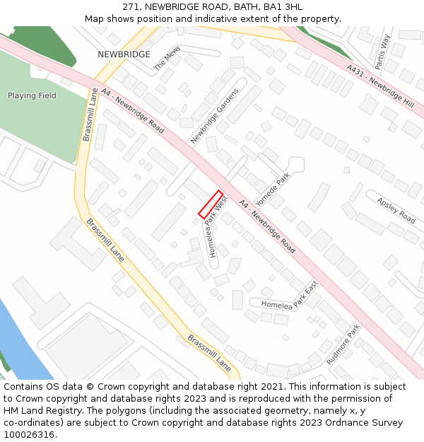 271, NEWBRIDGE ROAD, BATH, BA1 3HL: Location map and indicative extent of plot
