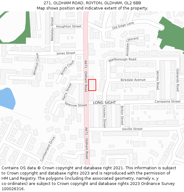 271, OLDHAM ROAD, ROYTON, OLDHAM, OL2 6BB: Location map and indicative extent of plot