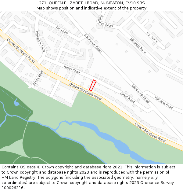271, QUEEN ELIZABETH ROAD, NUNEATON, CV10 9BS: Location map and indicative extent of plot