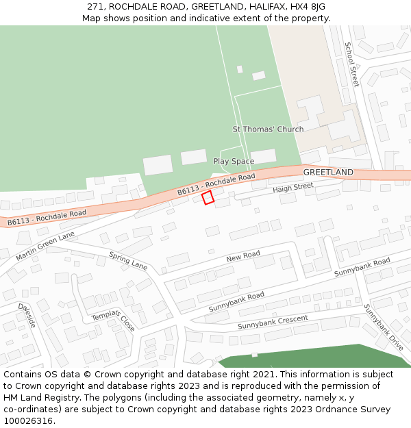 271, ROCHDALE ROAD, GREETLAND, HALIFAX, HX4 8JG: Location map and indicative extent of plot