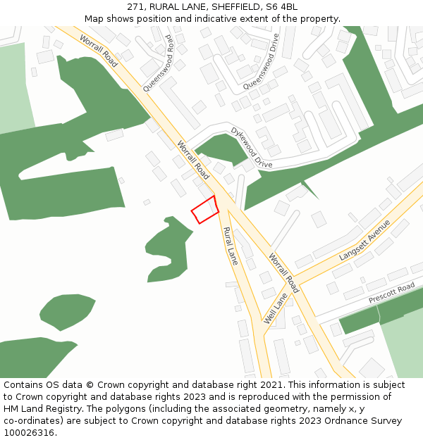 271, RURAL LANE, SHEFFIELD, S6 4BL: Location map and indicative extent of plot
