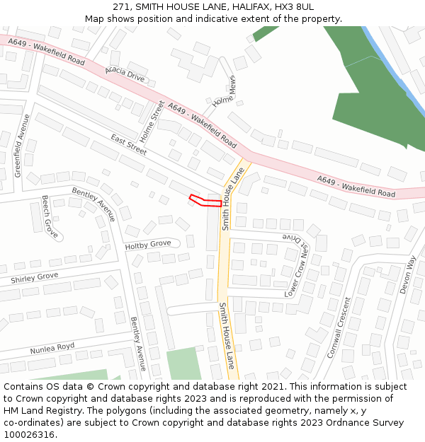 271, SMITH HOUSE LANE, HALIFAX, HX3 8UL: Location map and indicative extent of plot