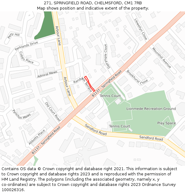 271, SPRINGFIELD ROAD, CHELMSFORD, CM1 7RB: Location map and indicative extent of plot