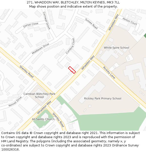 271, WHADDON WAY, BLETCHLEY, MILTON KEYNES, MK3 7LL: Location map and indicative extent of plot