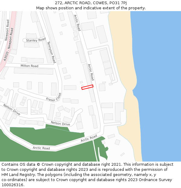 272, ARCTIC ROAD, COWES, PO31 7PJ: Location map and indicative extent of plot