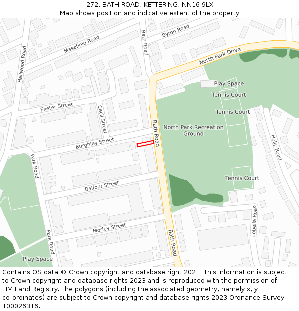 272, BATH ROAD, KETTERING, NN16 9LX: Location map and indicative extent of plot