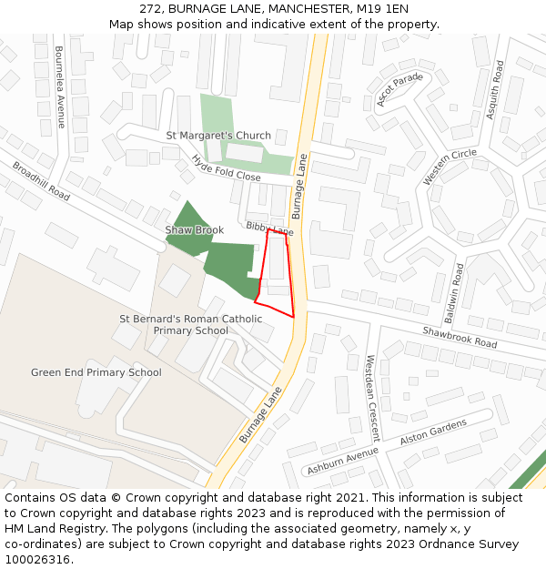 272, BURNAGE LANE, MANCHESTER, M19 1EN: Location map and indicative extent of plot