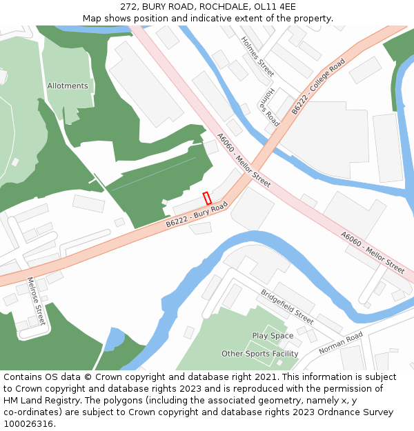 272, BURY ROAD, ROCHDALE, OL11 4EE: Location map and indicative extent of plot