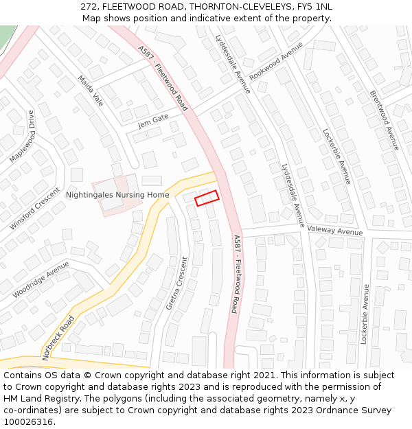 272, FLEETWOOD ROAD, THORNTON-CLEVELEYS, FY5 1NL: Location map and indicative extent of plot