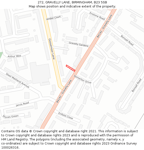 272, GRAVELLY LANE, BIRMINGHAM, B23 5SB: Location map and indicative extent of plot