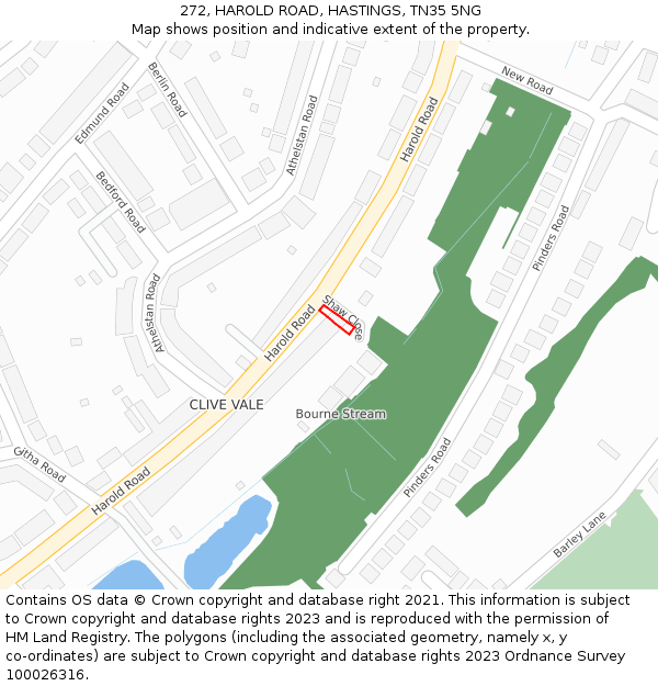 272, HAROLD ROAD, HASTINGS, TN35 5NG: Location map and indicative extent of plot