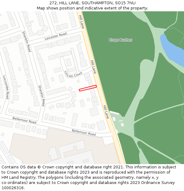 272, HILL LANE, SOUTHAMPTON, SO15 7NU: Location map and indicative extent of plot