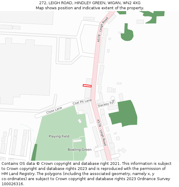 272, LEIGH ROAD, HINDLEY GREEN, WIGAN, WN2 4XG: Location map and indicative extent of plot
