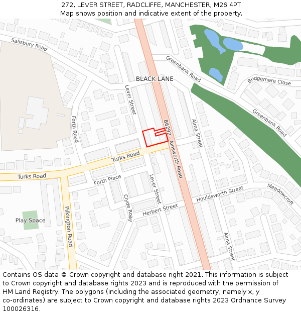 272, LEVER STREET, RADCLIFFE, MANCHESTER, M26 4PT: Location map and indicative extent of plot