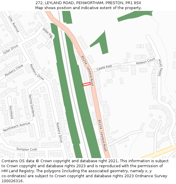 272, LEYLAND ROAD, PENWORTHAM, PRESTON, PR1 9SX: Location map and indicative extent of plot