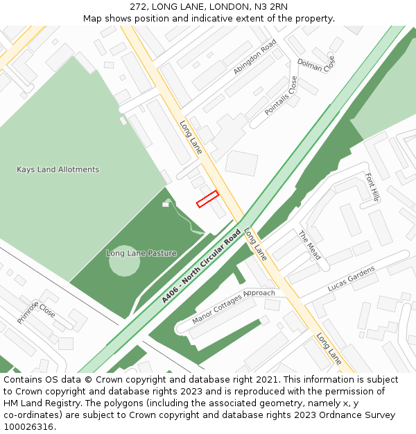 272, LONG LANE, LONDON, N3 2RN: Location map and indicative extent of plot