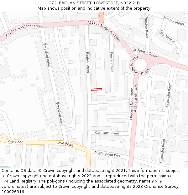 272, RAGLAN STREET, LOWESTOFT, NR32 2LB: Location map and indicative extent of plot