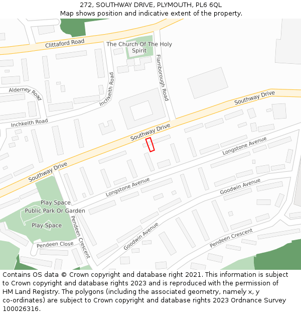 272, SOUTHWAY DRIVE, PLYMOUTH, PL6 6QL: Location map and indicative extent of plot