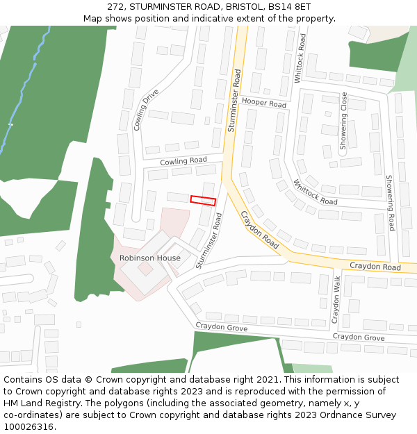 272, STURMINSTER ROAD, BRISTOL, BS14 8ET: Location map and indicative extent of plot