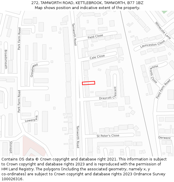 272, TAMWORTH ROAD, KETTLEBROOK, TAMWORTH, B77 1BZ: Location map and indicative extent of plot