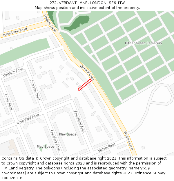 272, VERDANT LANE, LONDON, SE6 1TW: Location map and indicative extent of plot