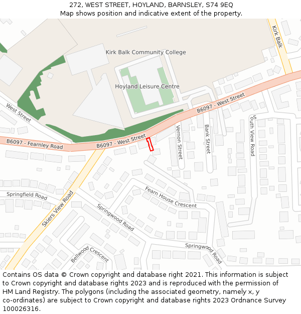 272, WEST STREET, HOYLAND, BARNSLEY, S74 9EQ: Location map and indicative extent of plot