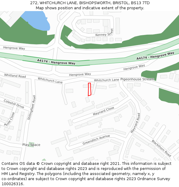 272, WHITCHURCH LANE, BISHOPSWORTH, BRISTOL, BS13 7TD: Location map and indicative extent of plot