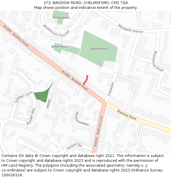 273, BADDOW ROAD, CHELMSFORD, CM2 7QA: Location map and indicative extent of plot