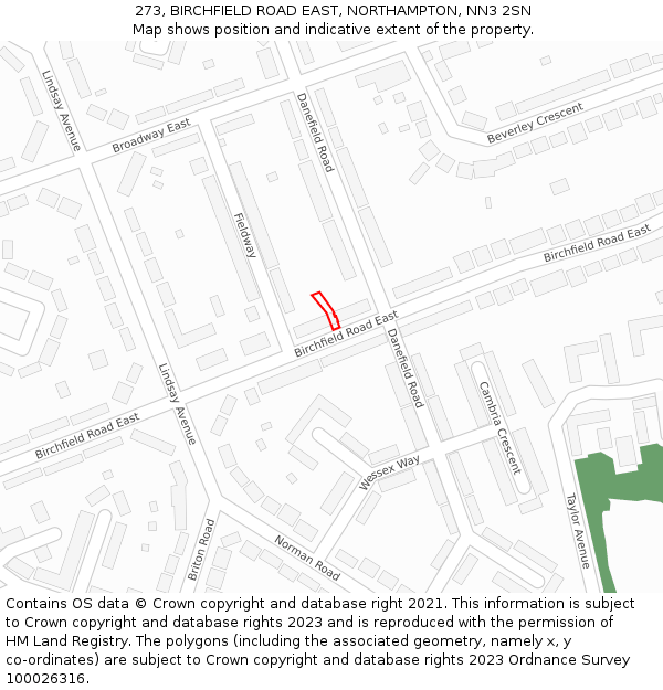 273, BIRCHFIELD ROAD EAST, NORTHAMPTON, NN3 2SN: Location map and indicative extent of plot