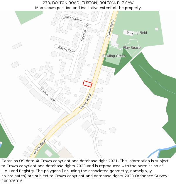 273, BOLTON ROAD, TURTON, BOLTON, BL7 0AW: Location map and indicative extent of plot