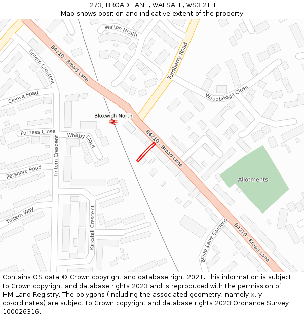 273, BROAD LANE, WALSALL, WS3 2TH: Location map and indicative extent of plot