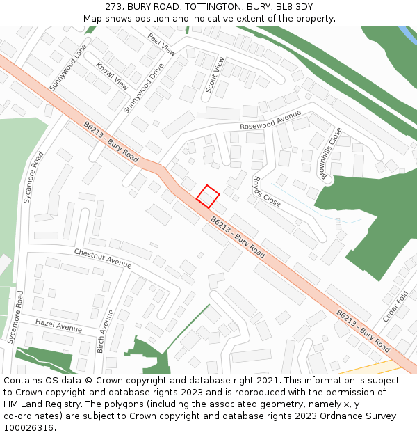 273, BURY ROAD, TOTTINGTON, BURY, BL8 3DY: Location map and indicative extent of plot